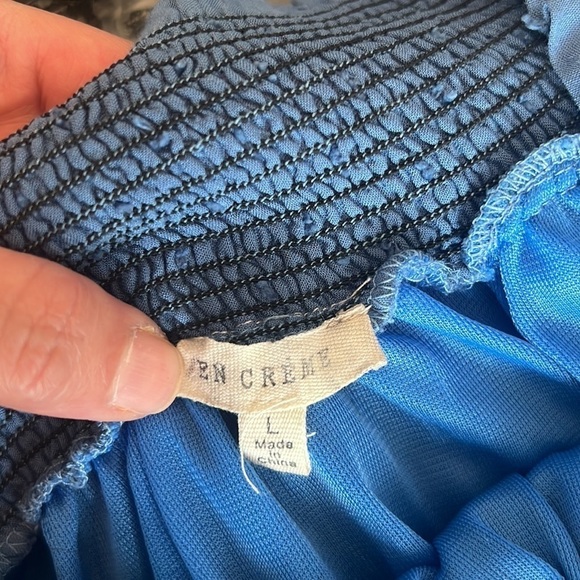 En Creme Blue Embroidered Off The Shoulder Mini Dress Size L - Picture 10 of 15